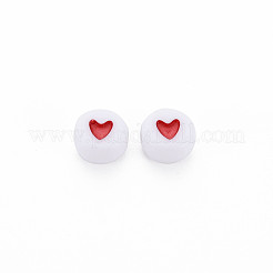 アクリルビーズ  ハート付きフラットラウンド  ミックスカラー  7x4mm  穴：1mm&nbsp;X-MACR-T009-08