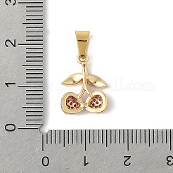 真鍮製マイクロパヴェキュービックジルコニアペンダント  丸カン付き  チェリー  14KGP本金メッキ  カメリア  15x11x3mm  穴：5x3mm&nbsp;STAS-V013-05G