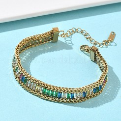 304ステンレススチールとガラス製のウィートチェーンの二重構造ブレスレット（女性用）  長方形  18KGP本金メッキ  イオンプレーティング（ip）  長持ちメッキ  ミックスカラー  6.77インチ（17.2cm）&nbsp;BJEW-F540-08G
