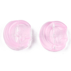 透明なスプレー塗装ガラスビーズ  スターとムーン  ピンク  14x12.5x5mm  穴：1mm&nbsp;GLAA-N035-036-C09