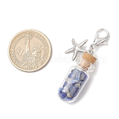 Chakra Natural Lapis Lazuli & Amethyst & Carnelian & Citrine & Garnet & Green Aventurine & Synthetic Turquoise Chips inside Glass Wishing Bottle Pendant Decoration&nbsp;HJEW-JM03310