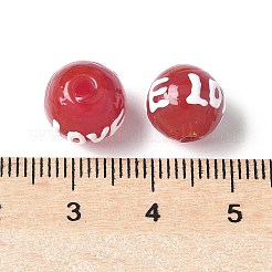 手作りのランプワークエナメルビーズ  手描きビーズ  言葉の愛とラウンド  レッド  10~10.5mm  穴：3mm&nbsp;BLOW-D300-05A