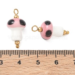 手作りの磁器のペンダント  304ステンレス鋼  手描き  きのこチャーム  イオンプレーティング（ip）  18KGP本金メッキ  ピンク  22x11mm  穴：2mm&nbsp;STAS-Q119-28G-02