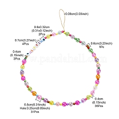 Word love アクリル携帯ストラップ  アクリルと真鍮のビーズとナイロン糸で  ミックスカラー  25cm&nbsp;HJEW-YW0001-04