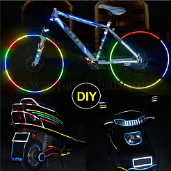 自転車用安全反射テープ 5色 5ロール  反射フィルムストリップステッカー  ミックスカラー  10mm  8 m /ロール  1ロール/色&nbsp;DIY-SP0004-39
