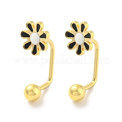 12 Pairs 6 Color 304 Stainless Steel Emanel Flower Curved Barbell Stud Earrings&nbsp;AJEW-C032-02G