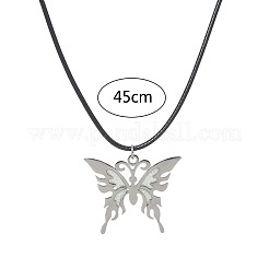 暗闇で光るステンレススチールの蝶ペンダントネックレス  エナメル  ステンレス鋼色  17.72インチ（45cm）&nbsp;PW-WG86035-01