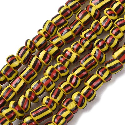 手作りランプワークビーズ連売り  3トーン  コラム  きいろ  4~5.5x2~4mm  穴：0.8mm  約128~130個/連  14.96~15.75インチ（38~40cm）&nbsp;BLOW-K001-01B-04-1