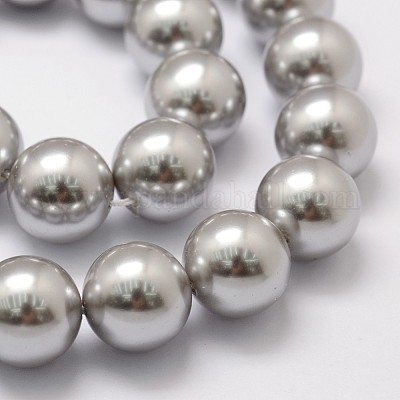 シェルパールビーズ連売り  グレードA  ラウンド  グレー  10mm  穴：1mm  約38個/連  15.5インチ&nbsp;X-BSHE-L026-05-10mm-1