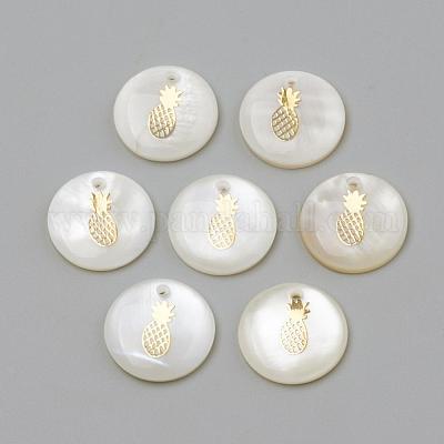 淡水シェルペンダント  フラットラウンド＆パイナップル  ゴールドカラー  16x3.5~4mm  穴：1.2mm&nbsp;SHEL-Q010-009G-1