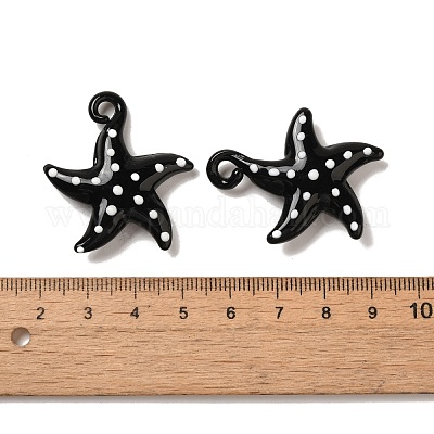 手作りランプワークペンダント  バンピー  ヒトデ  ブラック  35~38x31~32x8~9mm  穴：2~4mm&nbsp;LAMP-G162-07A-1