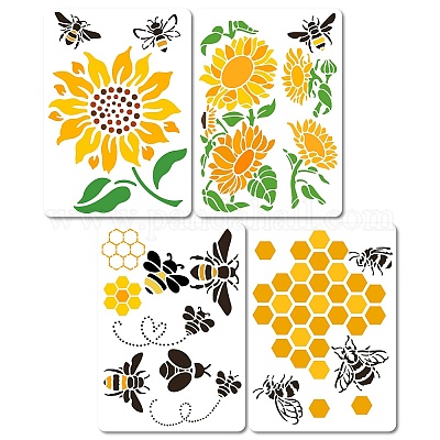 4Pcs 4 Styles Bees Theme PET Plastic Hollow Out Drawing Painting Stencils Templates Sets&nbsp;DIY-WH0299-001-1
