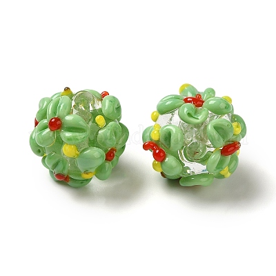 手作りランプワークビーズ  花  ライム  11~13mm  穴：1.2mm&nbsp;LAMP-B025-03A-06-1
