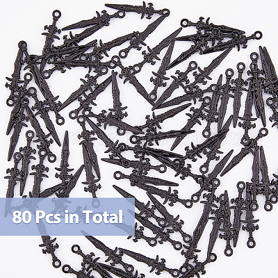 合金ペンダント  剣  電気泳動黒  30x8.5x2.5mm  穴：1.6mm  80個/箱&nbsp;FIND-DC0003-52-1