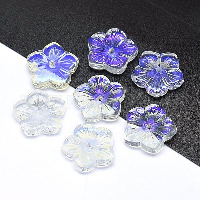透明ガラスビーズ  花  ABカラー  クリアAB  12x13x3mm  穴：1.2mm&nbsp;GLAA-H016-10J-6-1