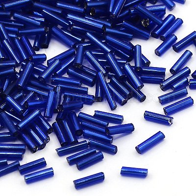 ガラス竹ビーズ  銀並ぶ  ミディアムブルー  6~8x1.8mm  穴：0.6mm  10000個/ポンド&nbsp;TSDB6mm28-1