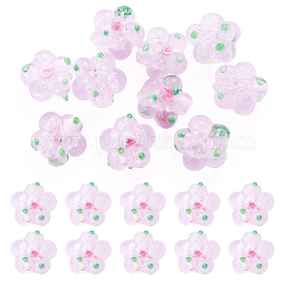 10個の手作りランプワークビーズ  バンピー  花  ピンク  13.5~14x14.5~15x7~8mm  穴：1.4mm&nbsp;LAMP-TADJ0001-01J-1