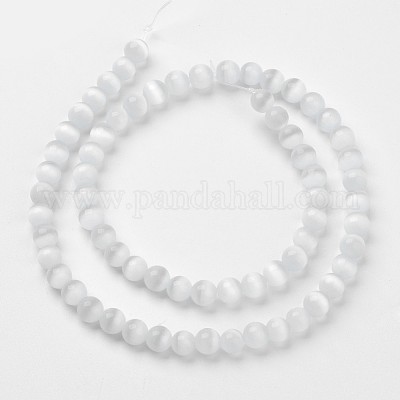 キャッツアイビーズ  ラウンド  ホワイト  10mm  穴：0.8mm  約39個/連  15インチ&nbsp;CER10mm01-1