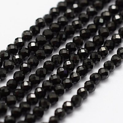 ガラスビーズ連売り  多面カット  ラウンド  ブラック  2mm  穴：0.5mm  約175個/連  14.5インチ&nbsp;G-K185-09A-1