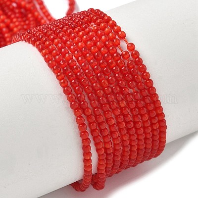 キャッツアイビーズ連売り  ラウンド  レッド  2mm  穴：0.7mm  約157個/連  14.17~14.57インチ（36~37cm）&nbsp;CE-C007-A05-2mm-1