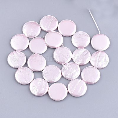 シェルパールビーズ連売り  スプレー塗装  フラットラウンド  ピンク  20x3mm  穴：1mm  約20個/連  15.9インチ&nbsp;X-SSHEL-T007-22D-1