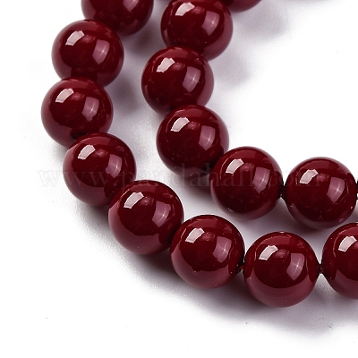 ペイントガラスビーズを焼く  ラウンド  レッド  8mm  穴：0.8mm  約48個/連  15.87''（40.3センチメートル）&nbsp;GLAA-Z010-01E-1