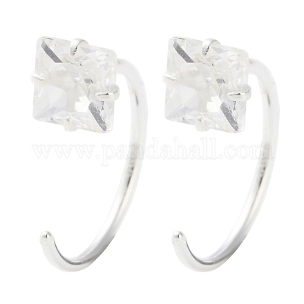 999 Fine Silver Micro Pave Clear Cubic Zirconia Pull Through Earrings&nbsp;EJEW-P296-28F-S-1