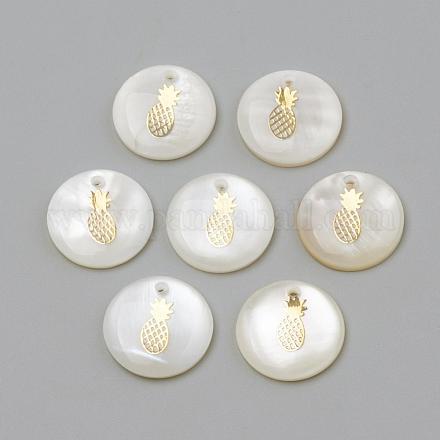 淡水シェルペンダント  フラットラウンド＆パイナップル  ゴールドカラー  16x3.5~4mm  穴：1.2mm&nbsp;SHEL-Q010-009G-1
