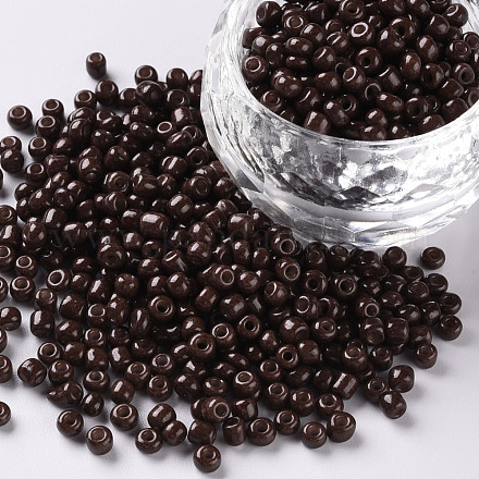 焼付塗装ガラスシードビーズ  ココナッツブラウン  8/0  3mm  穴：1mm  約10000個/袋&nbsp;SEED-S002-K18-1