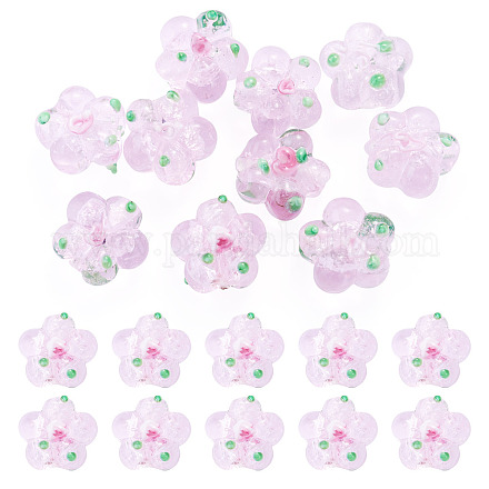 10個の手作りランプワークビーズ  バンピー  花  ピンク  13.5~14x14.5~15x7~8mm  穴：1.4mm&nbsp;LAMP-TADJ0001-01J-1