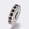 Brass Micro Pave Cubic Zirconia Bead Spacers, Cadmium Free & Lead Free, Flat Round, Black, Platinum, 8x2mm, Hole: 3mm
