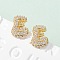 Brass Micro Pave Cubic Zirconia Stud Earrings, Pave Cluster Earring, Rack Plating, Long-Lasting Plated, Real 18K Gold Plated, Letter E, 13x10mm