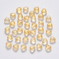 透明なスプレー塗装ガラスビーズ  グリッターパウダー付き  ハート  ゴールド  6x6x4mm  穴：0.7mm&nbsp;X-GLAA-R211-02-B03