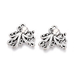 Tibetan Style Alloy Pendants, Octopus Charms, Cadmium Free & Lead Free, Antique Silver, 20x20x3mm, Hole: 1.8mm