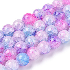 Baking Paint Crackle Glass Beads Strands, Round, Deep Pink, 8mm, Hole: 1.3~1.6mm, about 100pcs/strand, 31.4 inch