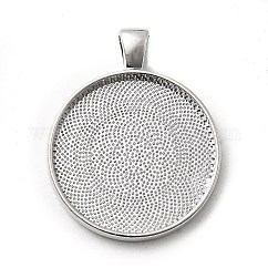 Alloy Pendant Cabochon Settings, Plain Edge Bezel Cups, Lead Free & Cadmium Free & Nickel Free, Flat Round, Platinum, 43x34x4mm, Hole: 7x4mm, Tray: 30mm
