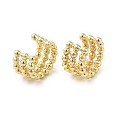 Rack Plating Brass Triple Lines Cuff Earrings, Cadmium Free & Lead Free, Real 18K Gold Plated, 12x14x9mm