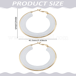 女性用304ステンレススチールフープピアス1組  リング  樹脂と  ホワイト  42mm&nbsp;EJEW-LP0011-06A