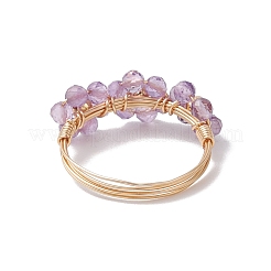 天然アメジストの指輪  花  ゴールドカラー  内径：18mm&nbsp;RJEW-TA00198-02
