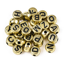メッキアクリル横穴レタービーズ  フラットラウンド  文字L  7x4mm  穴：1.3mm  約3600個/500g&nbsp;PACR-Q099-M03-G