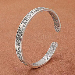 タイの象柄合金製カフバングル（男女兼用）  アンティークシルバー  内径：2-5/8インチ（6.8cm）&nbsp;FS-WG2CEA0-01