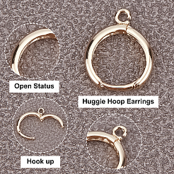 12Pairs 3 Colors Brass Huggie Hoop Earrings Finding&nbsp;KK-FH0002-34