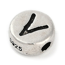 925 Sterling Silver Flat Round with Letter Beads&nbsp;LS-STER-G044-01AS-V