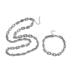 304ステンレススチール製オーバルリンクチェーンネックレス＆ブレスレットセット  ステンレス鋼色  555mm&nbsp;SJEW-D091-08P