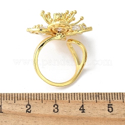 女性用真鍮パヴェクリアキュービックジルコニアカフリング  花  ゴールドカラー  usサイズ6（16.5mm）&nbsp;LS-RJEW-S621-01G