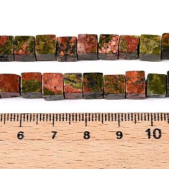 天然石ユナカイトビーズ連売り  キューブ  6~7x6~6.5x6~6.5mm  穴：1mm  約60~61個/連  15~15.366''（38.1~39センチメートル）&nbsp;X-G-T139-6x6-08A