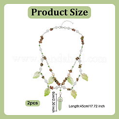 Natural Unakite Chip & Round White Jade & Synthetic Luminous Stone & Glass Leaf Bullet Shape Pendant Necklaces&nbsp;NJEW-OC00004