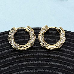 Brass Micro Pave Clear Cubic Zirconia Twist Hoop Earrings&nbsp;EJEW-K267-15G