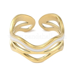Ion Plating(IP) 304 Stainless Steel Enamel Wave Cuff Finger Rings&nbsp;RJEW-L107-074G-01