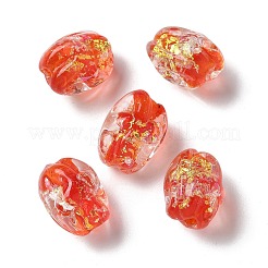 手作りのホイルランプワークビーズ連売り  ナゲット  レッドオレンジ  13.5~14x10.5mm  穴：1.2~1.5mm  約28個/連  14.84''（37.7センチメートル）&nbsp;FOIL-Z001-06C